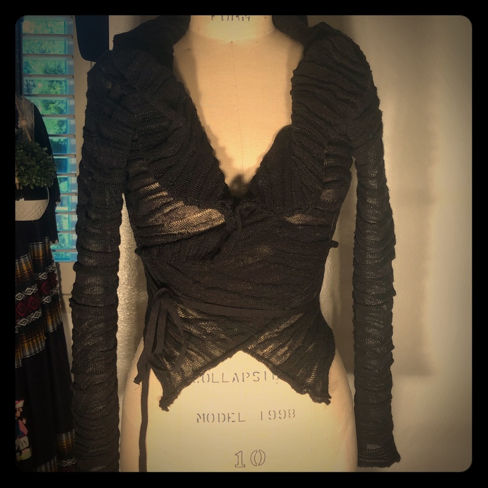 NWT designer Sarah Pacini black wrap sweater.